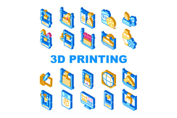 3D Printing Equipment Collection Icons: Visual Tools for Modern Design and Manufacturing