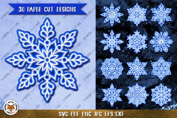 3D Snowflakes Papercut Bundle SVG