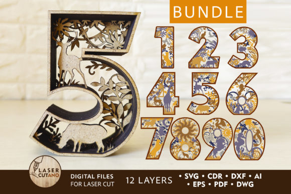 Bundle NUMBERS Multilayer Laser Cut File