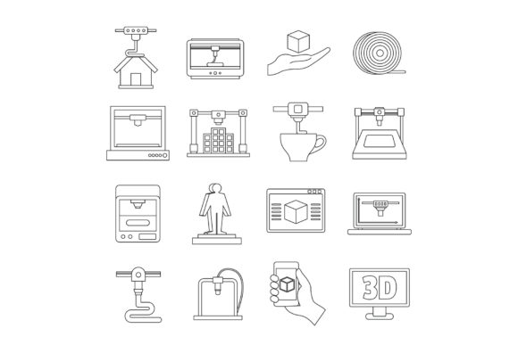 Enhancing Web Design with 3D Printing Icons Set, Outline Style