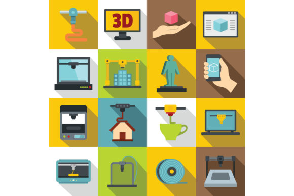 Essential 3D Printing Icons Set in Flat Style for Modern Design Projects