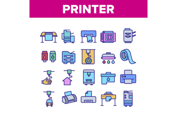 Printer Equipment Icons: Creative Tools for Design Projects