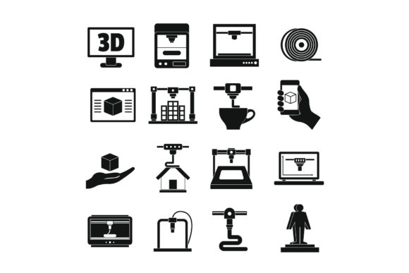 Simple 3D Printing Icons for Web Design and More
